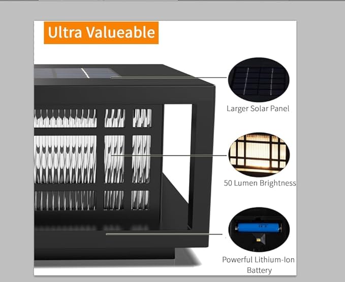 HUYIENO Solar Post Cap Lights Large Outdoor Deck Fence Post Lights 50Lumens Brightness Warm/Bright White Lighing Modes for 4x4 5x5 Vinyl Posts, 4x4 5x5 6x6 Wooden Posts (Black, 1pk)