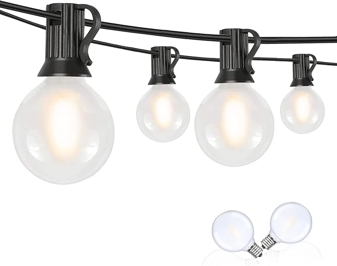 GOOTHY 50Ft LED Outdoor Patio String Lights - Waterproof Globe Lights with 52 Shatterproof Frosted Bulbs, Connectable for Wedding, Party, Christmas & Garden Decor, Black Wire
