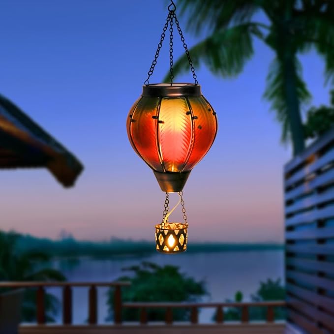 Hanging Solar Lantern Set, Metal Garden Lighting