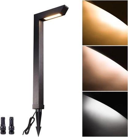 Landscape Path Lights, 3000K/4000K/5000K Selectable Pathway Lights, 12V Low Voltage Wired, LED Outdoor Waterproof, 5W 235LM L Shape Black Aluminum for Yard Walkway Driveway Garden