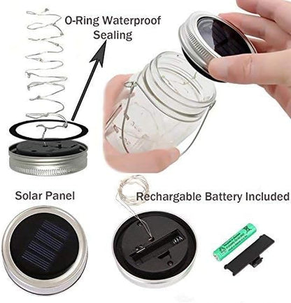 Solar Lantern Mason Jar Hanging Lights,4 Pack 30 Led Fairy Firefly Starry String Jar Lights (Mason Jars/Hangers Included),for Mason Jar Patio Garden Lanterns Wedding Table Decor Light