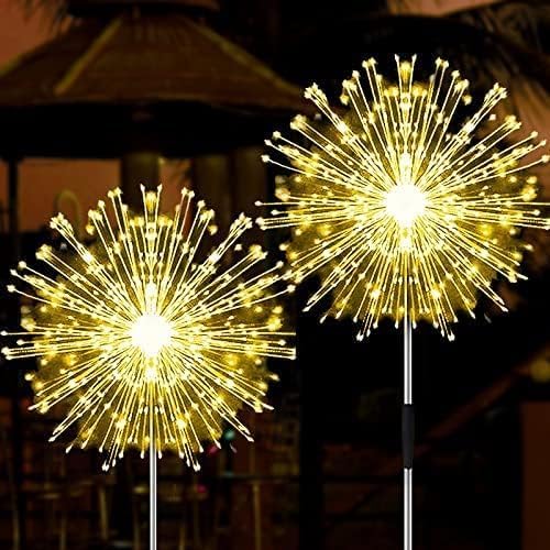 JJGoo Solar Firework Lights, 2 Pack 135 LEDs 2 Lighting Modes Solar Garden Lights Outdoor Waterproof for Yard Patio Walkway Pathway Party Wedding Christmas Decorative - Warm White