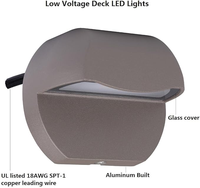 Outdoor Deck Lights LED Landscape Lighting Low Voltage 12V AC/DC Cast Aluminum Patio Post Step Lights Fence Retaining Wall Mounting Light Warm White Textured Bronze Finish Pack of 2