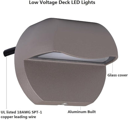 Outdoor Deck Lights LED Landscape Lighting Low Voltage 12V AC/DC Cast Aluminum Patio Post Step Lights Fence Retaining Wall Mounting Light Warm White Textured Bronze Finish Pack of 2