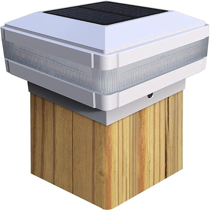 Sumaote Solar Post Cap Light for 4x4 Wooden Post, 52 LEDs 160 Lumen Outdoor Deck Lights IP65 Waterproof, 6000K Daylight White Decorative Lighting for Fence Deck Railing Garden, White Shell, 1 Pack