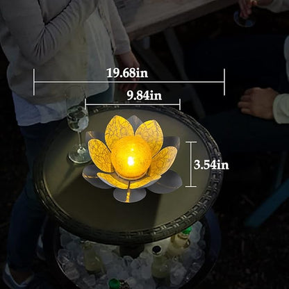 Huaxu Solar Lights Outdoor Garden Decor, Amber Crackle Globe Glass Lotus Decoration,Waterproof Gray Metal Flower Light for Patio,Lawn,Walkway,Tabletop,Ground