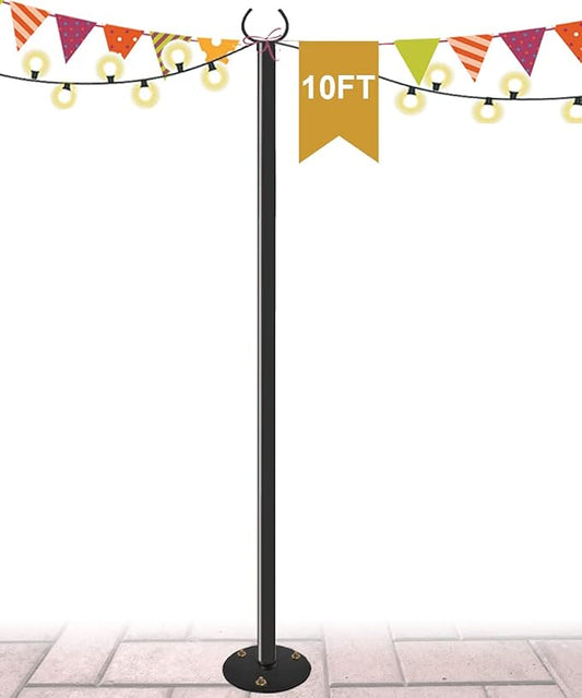 10 FT Outdoor String Light Pole Stand for Hard Ground, Adjustable Globe Patio Light Post for Hanging Outside Decorate Lighting, 1 Pack
