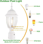 White Post Lighting Fixture with Planter, Solar Outdoor
