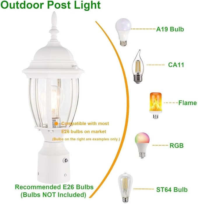 White Post Lighting Fixture with Planter, Solar Outdoor