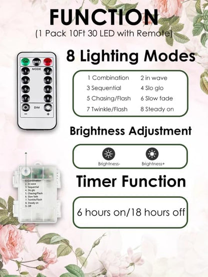 Albelt Pink Heart Fairy Lights Battery Operated with Remote, 10 FT 30 LED String Light with 8 Modes & Timer for Outdoor Indoor Anniversary Wedding Valentines Mother's Day Decor, Gift for Mom or Girls