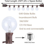 25ft Brown String Lights for Patio, Waterproof LED