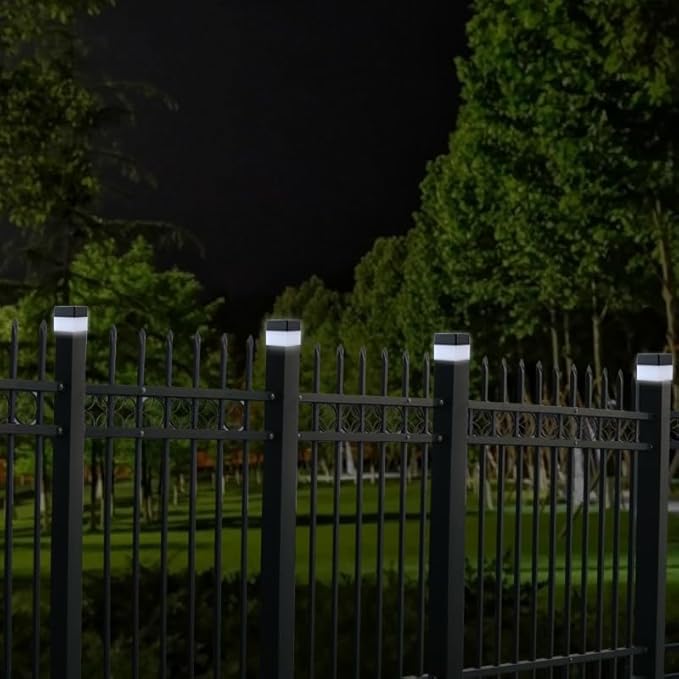 Fence Lights Solar Powered Solar LED Fence Post Cap 2In x 2In(5cm x 5cm) for Wrought Iron, Aluminum, Garden & Outdoor (White Light, 8)
