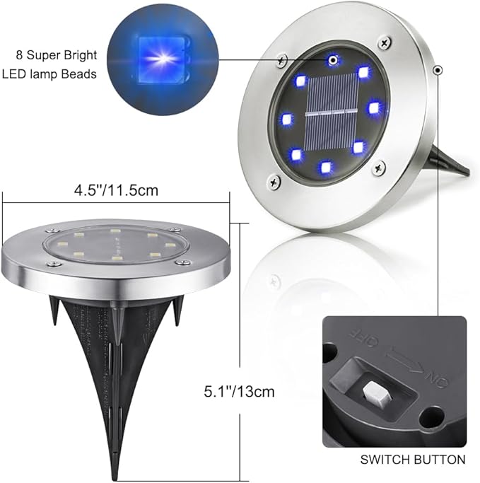 16-Pack Blue In-Ground Solar Lights, Flat LED Landscape