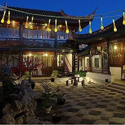 Solar String Light Outdoor Waterproof Solar Drop Lights,Water Drop Fairy Lights 13ft 20LEDs Solar Light with 8 Modes Solar Party Lights for Garden,Christmas Decorations (Warm White)