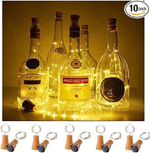 Decorman 10 Pack Solar Powered Wine Bottle Lights, 10 LED Waterproof Copper Cork Shaped Lights for Wedding/Christmas/Outdoor/Holiday/Garden/Patio/Yard/Pathway Decor (Warm White)