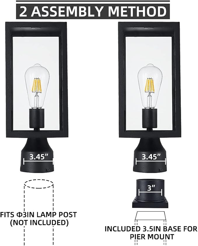 Outdoor Post Lighting Fixture, Black Weatherproof Post Light