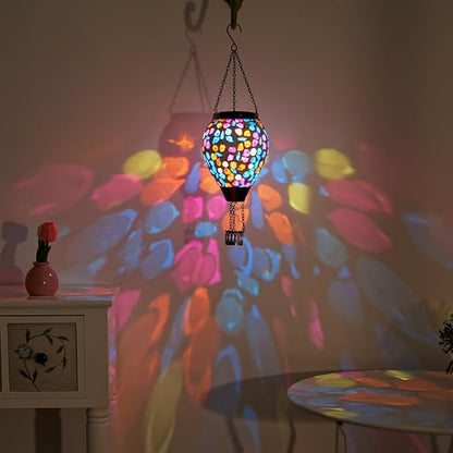 Mosica Hot Air Balloon Solar Lantern, Glass Hanging Solars Lanterns Outdoor Waterproof Decorative Solar Light for Garden, Yard, Patio Decor(Butterfly Pattern)