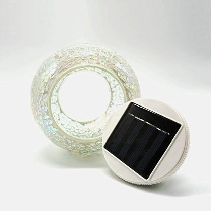 Solar Powered Color Changing Mosaic Crackle Glass Table Lamp - Waterproof LED Night Light for Bedroom, Yard, Patio, Halloween, Christmas Decorations (Crackle Glass, White)