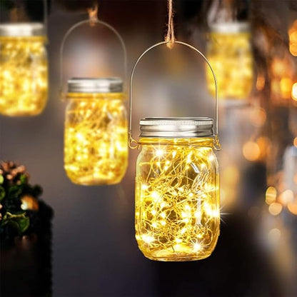 Outdoor Hanging Lanterns Solar Powered Mason Jar Lights with 30 LEDs Led String Lights for Wedding Garden Patio (Jars & Hangers Included) (2-Pack)