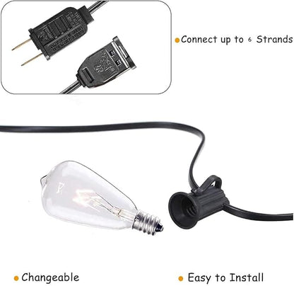 10Ft Outdoor String Lights,Black Edison String Lights with 11 Clear Edison Bulbs (1 Spare) UL Listed,Hanging Lights for Outside Patio Wedding Garden Porch Backyard Party Deck Yard