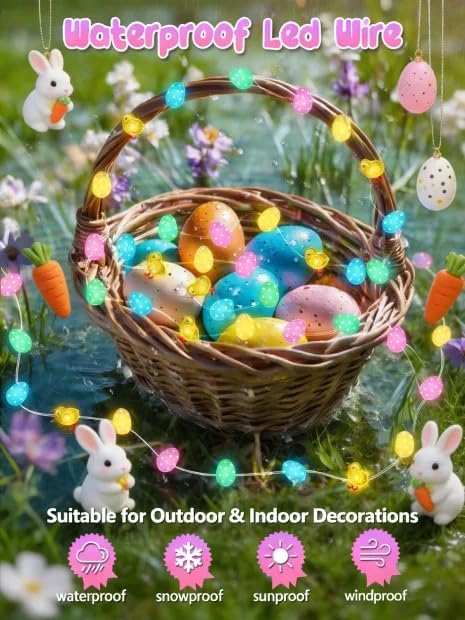 Easter Fairy Lights Battery Operated with Remote, 10FT 30 LED Chicken Egg String Lights with 8 Modes & Timer, Twinkle Lights for Outdoor Indoor Party Spring Bedroom Decor, Pastel