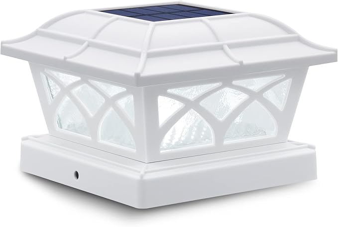 SIEDiNLAR Solar Post Cap Lights Outdoor Glass 2 Color Modes 8 LEDs for 4x4 5x5 6x6 Posts Fence Deck Patio Decoration Warm White & Cool White Lighting White (1 Pack)