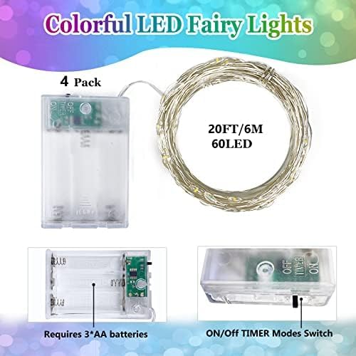 4-Pack 60 LED Christmas Twinkle Lights, 20ft Waterproof for Porch