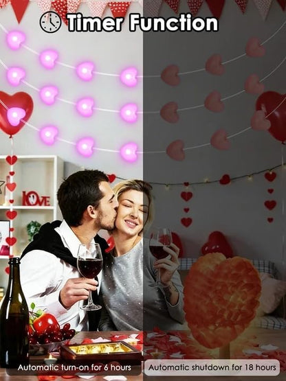 Albelt Pink Heart Fairy Lights Battery Operated with Remote, 10 FT 30 LED String Light with 8 Modes & Timer for Outdoor Indoor Anniversary Wedding Valentines Mother's Day Decor, Gift for Mom or Girls