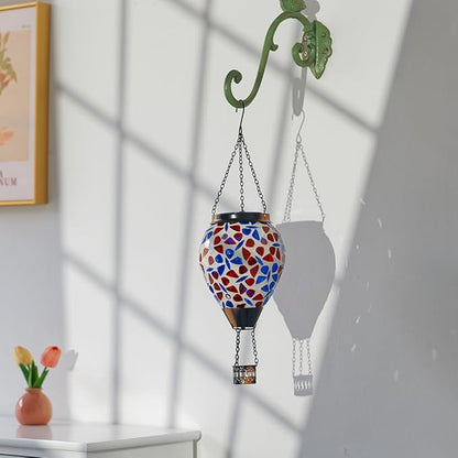 Mosica Hot Air Balloon Solar Lantern, Glass Hanging Solars Lanterns Outdoor Waterproof Decorative Solar Light for Garden, Yard, Patio Decor(Butterfly Pattern)