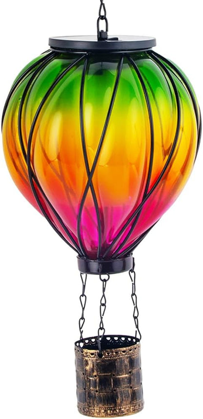 Colorful Solar Hot Air Balloon Lantern with Flame Flickering, Outdoor Waterproof Hanging Light for Patio, Porch, Yard, Garden Decor