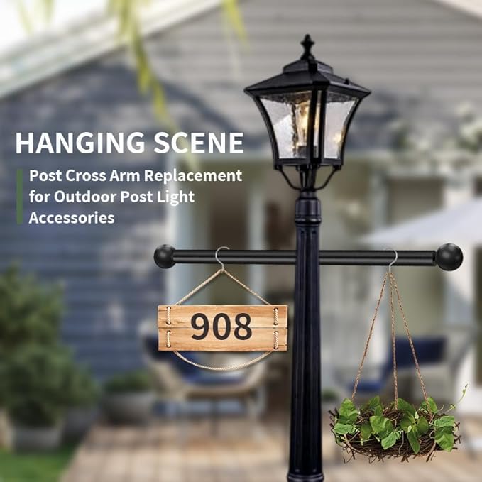 iplusmile Lamp Post Cross Arm Replacement: 22" Cross Arm Ladder Rest Handle with Removable Decorative Spheres for Outdoor Lamp Posts Poles, Black