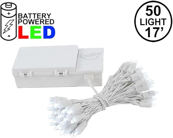 Novelty Lights Battery Operated LED Mini Lights 18 Feet, 50 Count Pure White Fairy Lights on White Wire, On/Off & Timer Modes, Indoor/Outdoor Use, 3X D-Cell Required