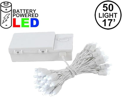 Novelty Lights Battery Operated LED Mini Lights 18 Feet, 50 Count Pure White Fairy Lights on White Wire, On/Off & Timer Modes, Indoor/Outdoor Use, 3X D-Cell Required