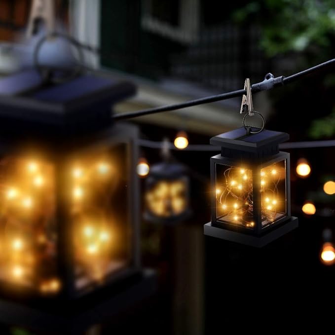 TOPCHANCES Solar Mason Jar Lights, Outdoor Lantern Hanging Lights Lamp Solar String Lights,IP44 Waterproof, Built-in 600 mAh Rechargeable Battery for Garden Patio Courtyard (Stars)