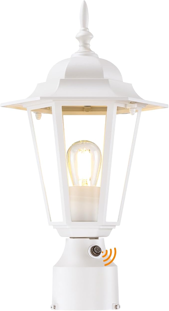 GRUENLICH Dusk to Dawn Outdoor Post Lights, Modern White Exterior Lamp Post Light Fixture, Anti-Rust Aluminum Pole Lantern for Garage Front Yard, 1 Pack