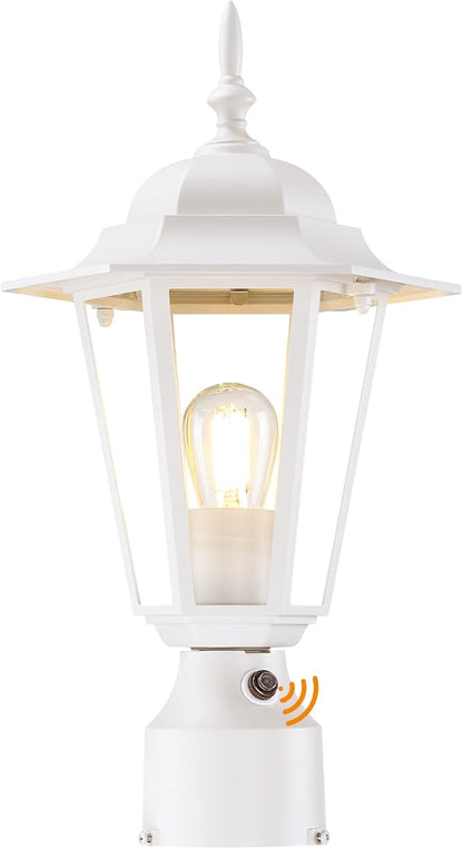 GRUENLICH Dusk to Dawn Outdoor Post Lights, Modern White Exterior Lamp Post Light Fixture, Anti-Rust Aluminum Pole Lantern for Garage Front Yard, 1 Pack
