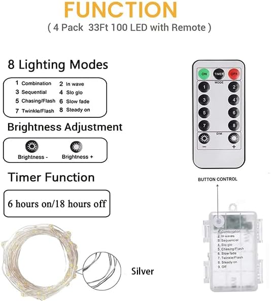 6-Pack 100 LED Christmas Twinkle Lights, 33ft Waterproof for Yard