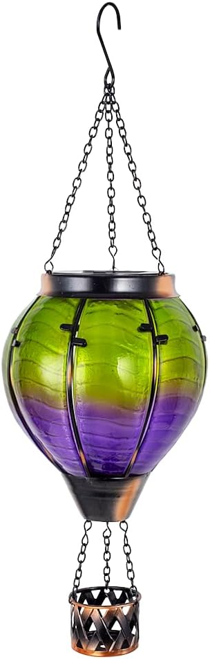 Gradient Hot Air Balloon Solar Lanterns Outdoor Waterproof,Gradient Glass Solar Hanging Hot Air Balloon Lantern with Flame Flickering Lights for Patio,Porch,Yard Decor