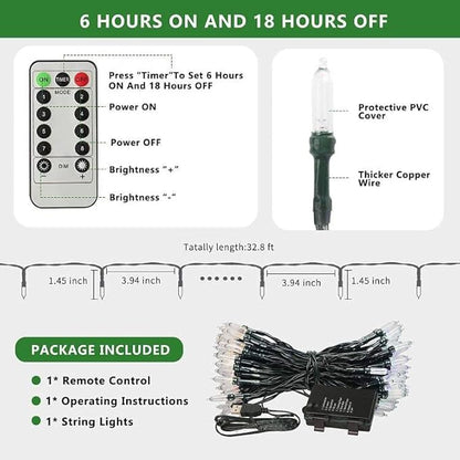 33ft 100 LED White Battery Operated Christmas Tree Lights 8 Modes String Lights Indoor Outdoor for Christmas Tree Halloween Holiday Party Bedroom Classroom Decoration