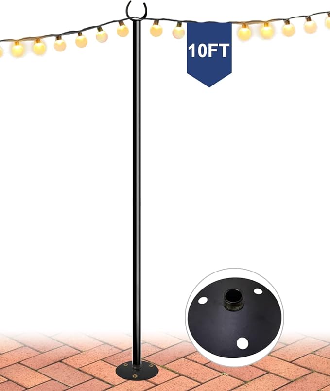 10ft Outdoor String Light Poles, Metal