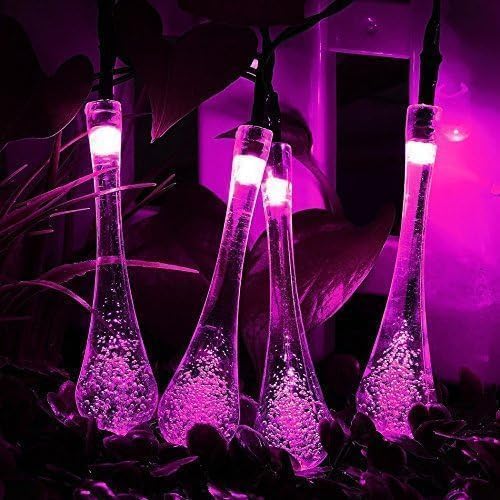 Solar String Light Outdoor Waterproof Solar Drop Lights,Water Drop Fairy Lights 13ft 20LEDs Solar Light with 8 Modes Solar Party Lights for Garden,Christmas Decorations (20ft 30LED Pink)