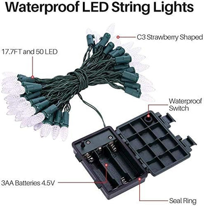 2-Pack 50 LED Christmas Twinkle Lights, 18ft Waterproof for Patio