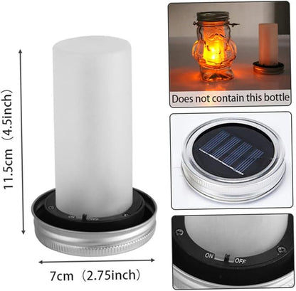 Solar Mason Jar Lids, Mason Jar Lights, LED Solar Lids Lights for Jars, Simulation Flame Flickering Garden Wedding Patio Home Decoration for Regular Mouth Lantern