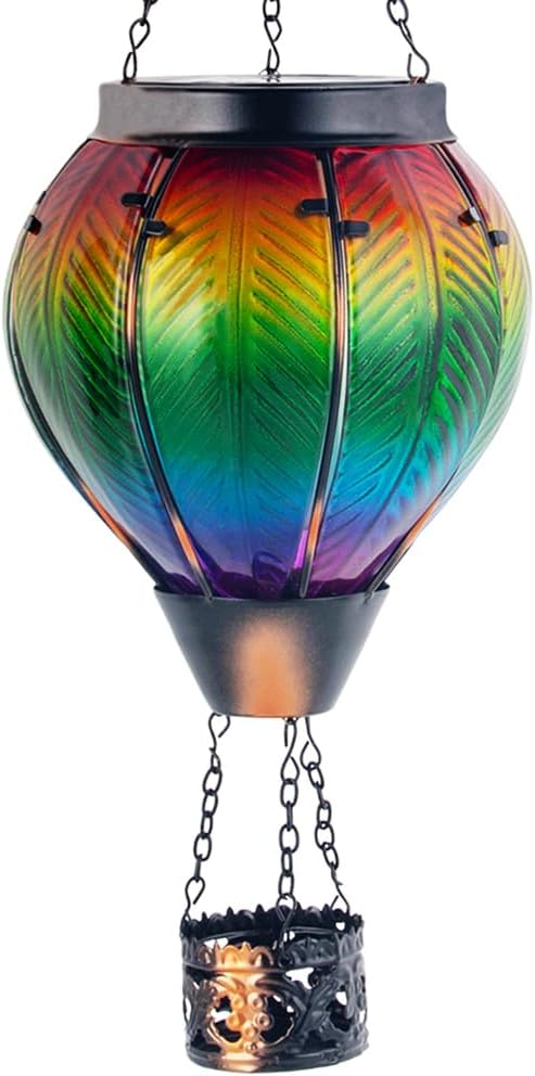 Starsoul Hot Air Balloon Solar Lantern with Flickering Flame Light Colorful Glass Hot Air Balloon Solar Light Waterproof Outdoor Hanging Solar Lantern for Yard Garden Patio Farmhouse Decor
