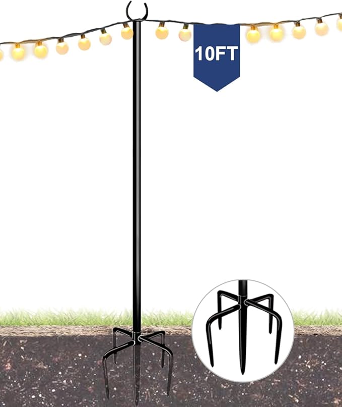 Metal String Light Poles, 10ft Patio Light Stands