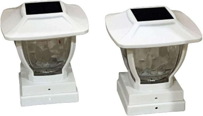 Maxsa 41981 Solar Wave Glass Post and Fence Cap Lights, Dusk-to-Dawn Solar-Powered Lighting, 3 Super Bright LEDs, 30 lumens of Warm-White Light, Fits 4x4, 5x5 & 6x6 Posts, White Finish, 2-Pack