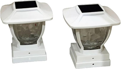 Maxsa 41981 Solar Wave Glass Post and Fence Cap Lights, Dusk-to-Dawn Solar-Powered Lighting, 3 Super Bright LEDs, 30 lumens of Warm-White Light, Fits 4x4, 5x5 & 6x6 Posts, White Finish, 2-Pack