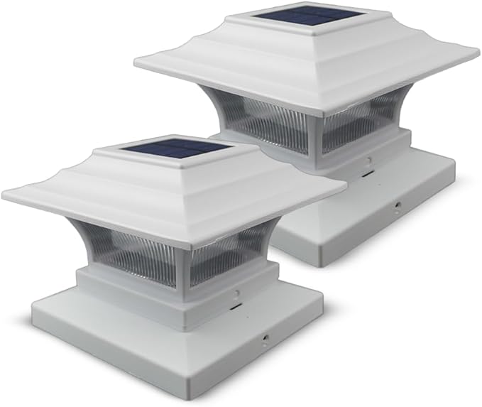 Ceybo Solar Post Cap Lights Outdoor Waterproof Garden LED Deck Suitable for 4 x 4 Wooden Post, Yard, Deck Wall, Gate, Garage, Set of Two Lights, White