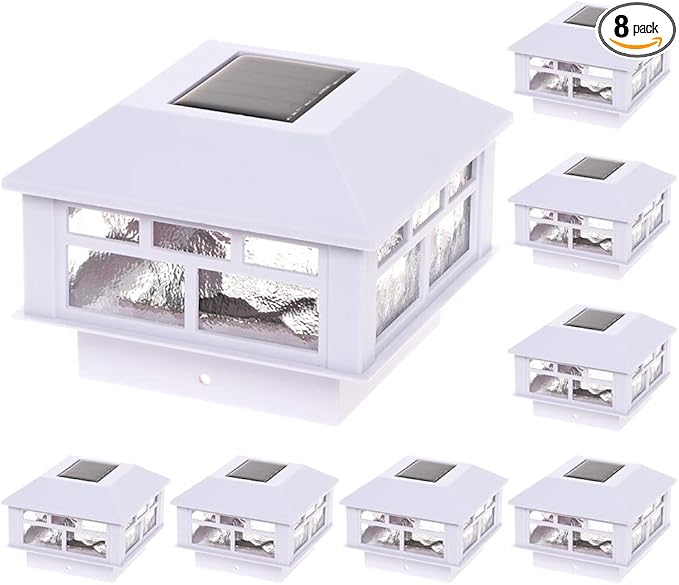 White Solar Fence Post Caps 8-Pack, Patio LED