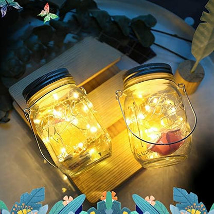 Solar Mason Jar Lid Lights, 10 Pack 30LED String Fairy Star Firefly Jar Lids Lights,10 Hangers Included(Jars Not Included), Best for Mason Jar Decor,Patio Garden Decor Solar Laterns Table Lights